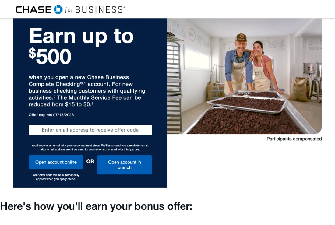 Bank promotional offer page