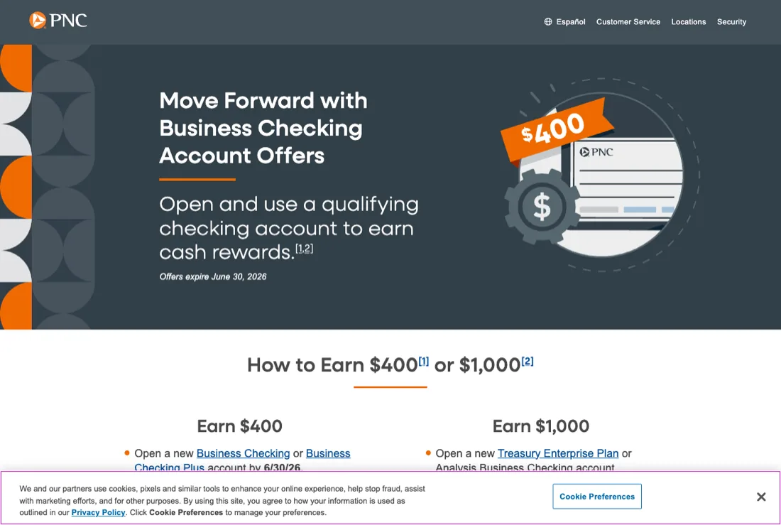 Bank promotional offer page
