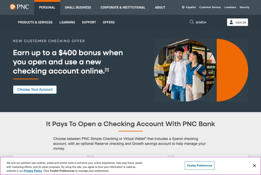 Bank promotional offer page