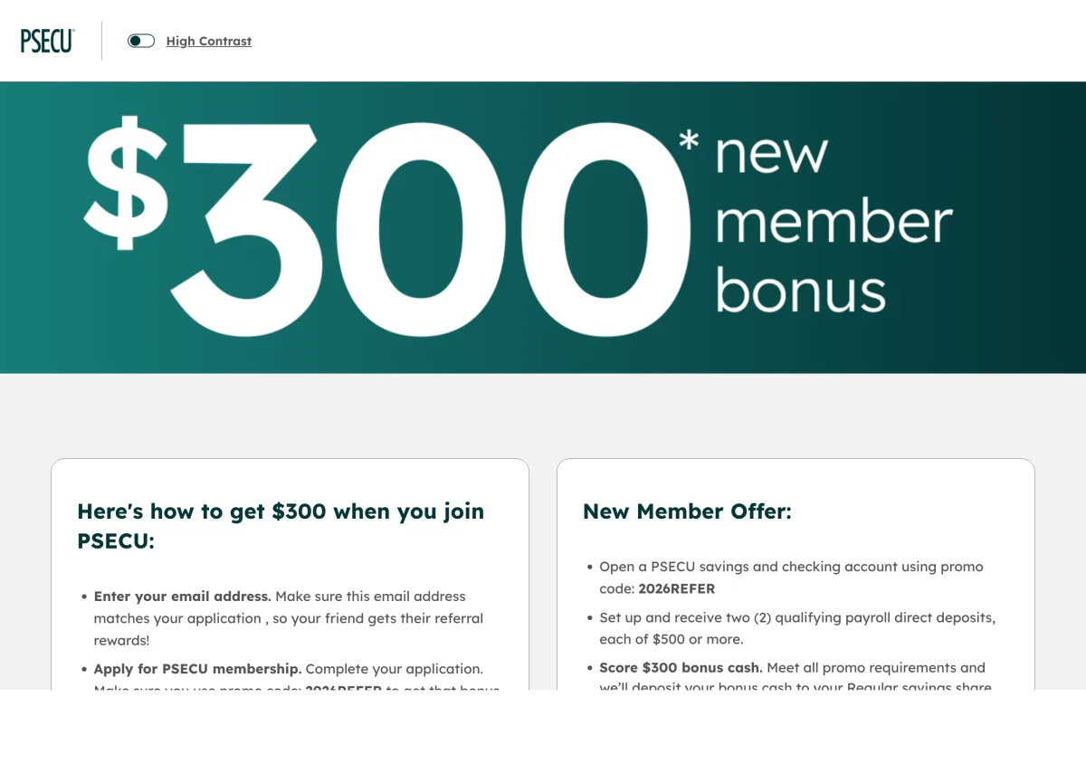Bank promotional offer page
