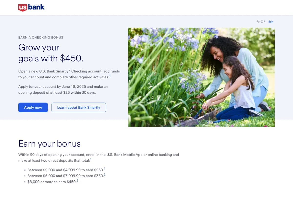 Bank promotional offer page