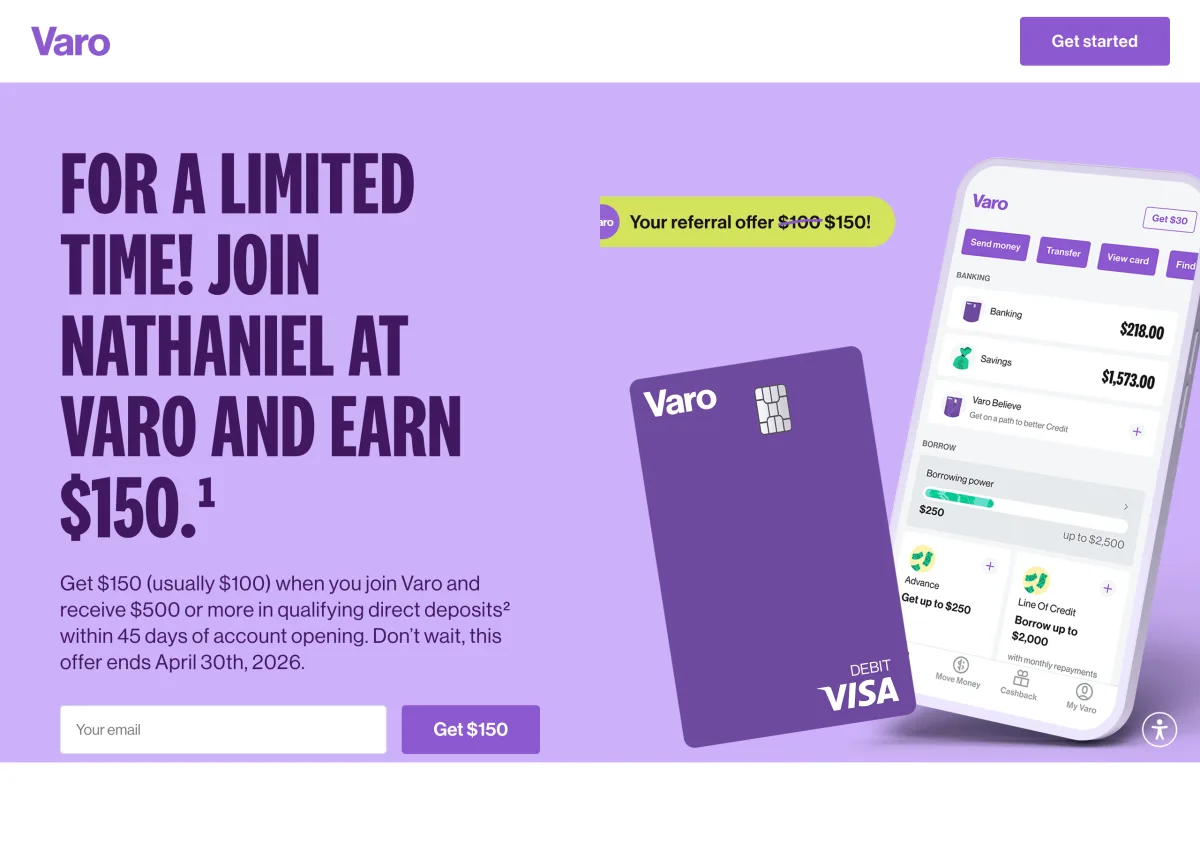 Bank promotional offer page