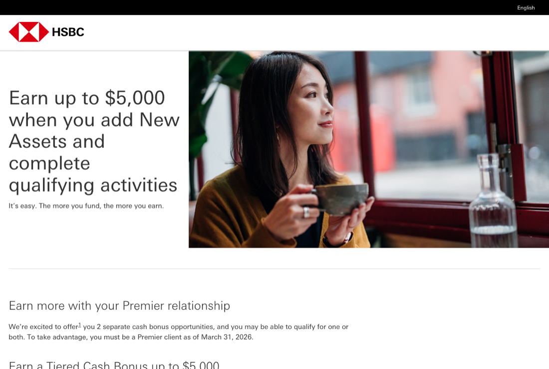Bank promotional offer page